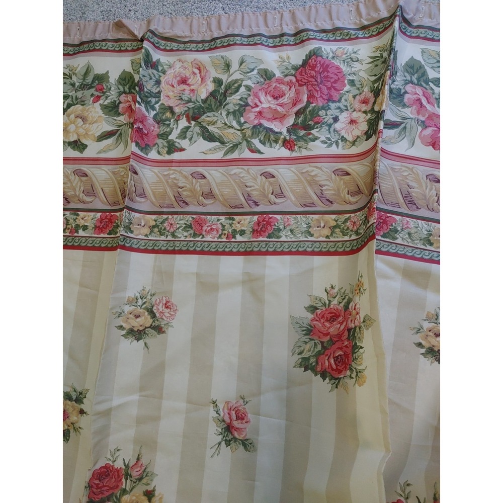 Vtg Floral Stripe Cottage Country Romantic Granny 90s Shower Curtain Shabbychic